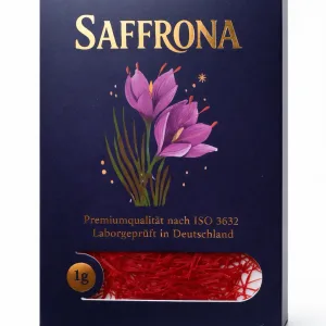 Saffrona 1 g Afghan saffron threads in dark-blue packaging