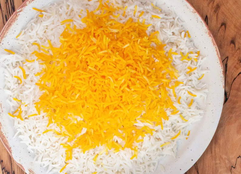 Fluffy golden basmati rice infused with saffron