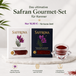 Afghanischer Safran Gourmet-Set von SAFFRONA mit 0,5g Premium Safran, 1g Safranfäden und Safranpulver – ISO 3632 laborgeprüft in Deutschland